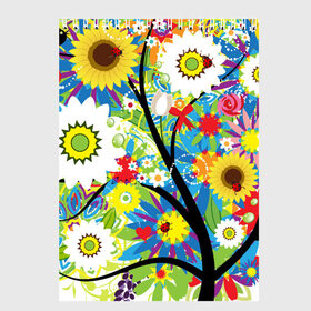 Скетчбук с принтом Flowering tree , 100% бумага
 | 48 листов, плотность листов — 100 г/м2, плотность картонной обложки — 250 г/м2. Листы скреплены сверху удобной пружинной спиралью | бабочки | девушкам | зелень | природа | цветы