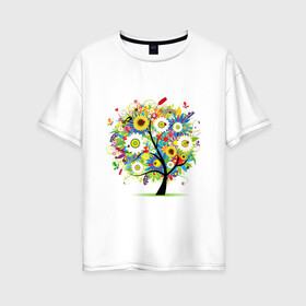 Женская футболка хлопок Oversize с принтом Flowering tree , 100% хлопок | свободный крой, круглый ворот, спущенный рукав, длина до линии бедер
 | бабочки | девушкам | зелень | природа | цветы