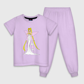 Детская пижама хлопок с принтом Sailor Moon/Серенити , 100% хлопок |  брюки и футболка прямого кроя, без карманов, на брюках мягкая резинка на поясе и по низу штанин
 | Тематика изображения на принте: bunny | luna | princess | serenity | stars | usagi | wings | ангел | волосы | девушка | детям | звездная | звезды | королева | корона | крылья | луна | любовь | малышка | марс | радуга | сейлор мун | токио | усаги цукино | школьные 