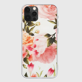 Чехол для iPhone 12 Pro Max с принтом Нежный букет , Силикон |  | арт | белый | букет | букет роз | желтый | зеленый | крем | кремовый | нежно | рисунок | роза | розовая розы | розовые розы | розовый | розы