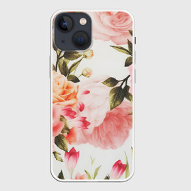 Чехол для iPhone 13 mini с принтом Нежный букет ,  |  | Тематика изображения на принте: арт | белый | букет | букет роз | желтый | зеленый | крем | кремовый | нежно | рисунок | роза | розовая розы | розовые розы | розовый | розы
