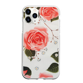 Чехол для iPhone 11 Pro Max матовый с принтом Нежные розы , Силикон |  | арт | белый | зеленый | красная роза | красные розы | красный | рисунок | роза | розовая роза | розовые розы | розовый | розы | цветок | цветы