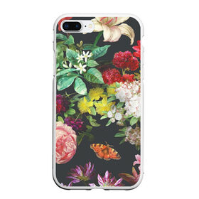 Чехол для iPhone 7Plus/8 Plus матовый с принтом Цветы , Силикон | Область печати: задняя сторона чехла, без боковых панелей | арт | бабочка | бабочки | белая лилия | белый | желтый | зеленый | картина | краски | красный | лилии | лилия | рисунок | рисунок красками | роза | розовая роза | розовый | розы | тёмный | фиолетовый