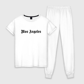 Женская пижама хлопок с принтом Mos Angeles , 100% хлопок | брюки и футболка прямого кроя, без карманов, на брюках мягкая резинка на поясе и по низу штанин | moscow | palm | город | гта | москва | надписи | надпись | слова