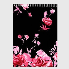 Скетчбук с принтом Яркие розы , 100% бумага
 | 48 листов, плотность листов — 100 г/м2, плотность картонной обложки — 250 г/м2. Листы скреплены сверху удобной пружинной спиралью | арт | рисунок | роза | розовая роза | розовые розы | розовый | розы | тёмный | цветы | чёрный