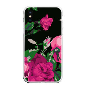 Чехол для iPhone XS Max матовый с принтом Розы , Силикон | Область печати: задняя сторона чехла, без боковых панелей | арт | бутон | бутоны | зеленый | краски | кусты роз | рисунок | роза | розовая роза | розовые розы | розовый | розы