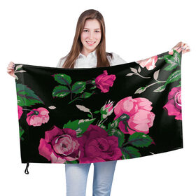 Флаг 3D с принтом Розы , 100% полиэстер | плотность ткани — 95 г/м2, размер — 67 х 109 см. Принт наносится с одной стороны | арт | бутон | бутоны | зеленый | краски | кусты роз | рисунок | роза | розовая роза | розовые розы | розовый | розы