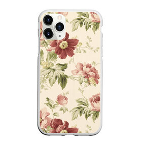 Чехол для iPhone 11 Pro Max матовый с принтом Цветы , Силикон |  | Тематика изображения на принте: арт | зеленый | краски | красный | кремовый | ретро | рисунок | розовый | цветок | цветы