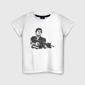 Детская футболка хлопок с принтом Тони Монтана , 100% хлопок | круглый вырез горловины, полуприлегающий силуэт, длина до линии бедер | gta | m16 | tony montana | автомат | гангстер | крестный отец | лицо со шрамом | м16 | мафия | тони монтана