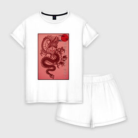 Женская пижама с шортиками хлопок с принтом Дракон , 100% хлопок | футболка прямого кроя, шорты свободные с широкой мягкой резинкой | china | chinese dragon | дракон | китай | китайский дракон | китайский язык