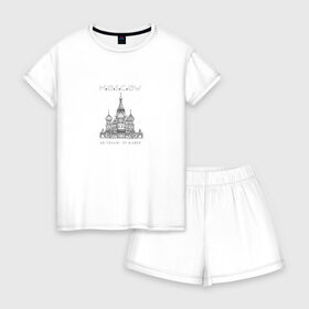 Женская пижама с шортиками хлопок с принтом Москва координаты , 100% хлопок | футболка прямого кроя, шорты свободные с широкой мягкой резинкой | координаты | красная площадь | кремль | москва