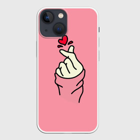 Чехол для iPhone 13 mini с принтом Корейское сердечко ,  |  | Тематика изображения на принте: bts | k pop | korea | likee | бтс | жест | к поп | кей поп | корейский | корейское сердечко | корея | лайк | лайк пальцами | любовь | пальцы | сердце | сердце пальцами | символ сердца | щелчок пальцами
