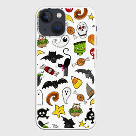 Чехол для iPhone 13 mini с принтом Хэллоуин паттерн ,  |  | cartoon | halloween | monsters | pattern | ведьма | детям | животные | звезда | звери | зомби | конфеты | кости | кошка | крылья | летучая мышь | монстры | нечисть | паук | паутина | подарок | привидение | призрак | скелет