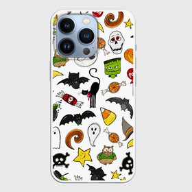 Чехол для iPhone 13 Pro с принтом Хэллоуин паттерн ,  |  | cartoon | halloween | monsters | pattern | ведьма | детям | животные | звезда | звери | зомби | конфеты | кости | кошка | крылья | летучая мышь | монстры | нечисть | паук | паутина | подарок | привидение | призрак | скелет