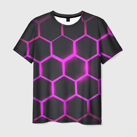Мужская футболка 3D с принтом соты , 100% полиэфир | прямой крой, круглый вырез горловины, длина до линии бедер | абстракция | геометрия | неоновые соты | соты | шестиугольник