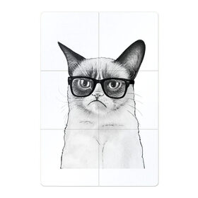 Магнитный плакат 2Х3 с принтом Кот хипстер , Полимерный материал с магнитным слоем | 6 деталей размером 9*9 см | Тематика изображения на принте: grumpy cat | арт | кот | кошка | очки | рисунок | хипстер | черный | чёрный белый