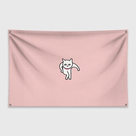Флаг-баннер с принтом Ыть , 100% полиэстер | размер 67 х 109 см, плотность ткани — 95 г/м2; по краям флага есть четыре люверса для крепления | арт | белая кошка | белый кот | кот | кошка | мем | мэм | рисунок | розовый