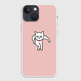 Чехол для iPhone 13 mini с принтом Ыть ,  |  | арт | белая кошка | белый кот | кот | кошка | мем | мэм | рисунок | розовый