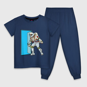 Детская пижама хлопок с принтом Portal , 100% хлопок |  брюки и футболка прямого кроя, без карманов, на брюках мягкая резинка на поясе и по низу штанин
 | Тематика изображения на принте: astronaut | cosmonaut | cosmos | door | enter | portal | space | spacesuit | вход | дверь | космонавт | космос | портал | скафандр
