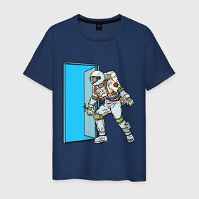 Мужская футболка хлопок с принтом Portal , 100% хлопок | прямой крой, круглый вырез горловины, длина до линии бедер, слегка спущенное плечо. | astronaut | cosmonaut | cosmos | door | enter | portal | space | spacesuit | вход | дверь | космонавт | космос | портал | скафандр