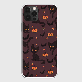 Чехол для iPhone 12 Pro Max с принтом Хэллоуиновский кот , Силикон |  | арт | конфеты | кот | котёнок | кошка | оранжевый | рисунок | тёмный | тыква | тыквы | фиолетовый | хеллоуин | хэллоуин | чёрный