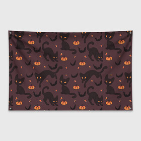 Флаг-баннер с принтом Хэллоуиновский кот , 100% полиэстер | размер 67 х 109 см, плотность ткани — 95 г/м2; по краям флага есть четыре люверса для крепления | арт | конфеты | кот | котёнок | кошка | оранжевый | рисунок | тёмный | тыква | тыквы | фиолетовый | хеллоуин | хэллоуин | чёрный
