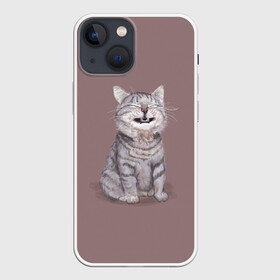Чехол для iPhone 13 mini с принтом Котёнок ыыы ,  |  | арт | кот | котёнок | кошка | мем | мемный кот | мемный котенок | мэм | мэмный котёнок | рисунок | серый | серый кот | тёмный | фиолетовый