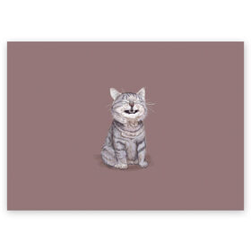 Поздравительная открытка с принтом Котёнок ыыы , 100% бумага | плотность бумаги 280 г/м2, матовая, на обратной стороне линовка и место для марки
 | арт | кот | котёнок | кошка | мем | мемный кот | мемный котенок | мэм | мэмный котёнок | рисунок | серый | серый кот | тёмный | фиолетовый