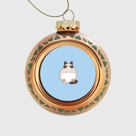 Стеклянный ёлочный шар с принтом Тоторный кот , Стекло | Диаметр: 80 мм | grumpy cat | белый | кот тоторо | кот. недовольный кот | крем | мило | милота | мимишка | тоторо