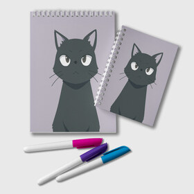 Блокнот с принтом Чёрный кот , 100% бумага | 48 листов, плотность листов — 60 г/м2, плотность картонной обложки — 250 г/м2. Листы скреплены удобной пружинной спиралью. Цвет линий — светло-серый
 | Тематика изображения на принте: аниме | аниме кот | арт | кёрный котёнок | кот | котёнок | кошка | рисунок | чёрная кошка | черный кот | черный котенок