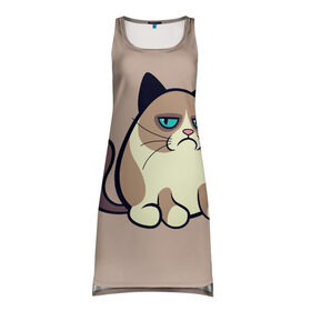 Платье-майка 3D с принтом Великий Grumpy Cat , 100% полиэстер | полуприлегающий силуэт, широкие бретели, круглый вырез горловины, удлиненный подол сзади. | grumpy cat | арт | кот | кот grumpy cat | котёнок | кошка | недовольный кот | рисунок
