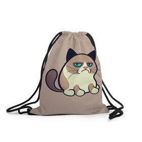 Рюкзак-мешок 3D с принтом Великий Grumpy Cat , 100% полиэстер | плотность ткани — 200 г/м2, размер — 35 х 45 см; лямки — толстые шнурки, застежка на шнуровке, без карманов и подкладки | grumpy cat | арт | кот | кот grumpy cat | котёнок | кошка | недовольный кот | рисунок