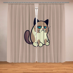 Фотошторы с принтом Великий Grumpy Cat , Блэкаут (светозащита 90%) / Габардин (светозащита 40% | 2 полотна шириной по 145 см; Высота 200-300 см; Крепление: шторная лента (на крючки); | grumpy cat | арт | кот | кот grumpy cat | котёнок | кошка | недовольный кот | рисунок