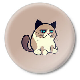 Значок с принтом Великий Grumpy Cat ,  металл | круглая форма, металлическая застежка в виде булавки | grumpy cat | арт | кот | кот grumpy cat | котёнок | кошка | недовольный кот | рисунок