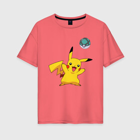 Женская футболка хлопок Oversize с принтом Pokemon pikachu 1 , 100% хлопок | свободный крой, круглый ворот, спущенный рукав, длина до линии бедер
 | pokeball | pokemon | игры | покемоны