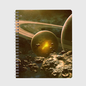Тетрадь с принтом Saturn , 100% бумага | 48 листов, плотность листов — 60 г/м2, плотность картонной обложки — 250 г/м2. Листы скреплены сбоку удобной пружинной спиралью. Уголки страниц и обложки скругленные. Цвет линий — светло-серый
 | cosmos | meteorite | saturn | space | космос | метеорит | пространство | сатурн