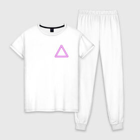 Женская пижама хлопок с принтом Неоновый треугольник , 100% хлопок | брюки и футболка прямого кроя, без карманов, на брюках мягкая резинка на поясе и по низу штанин | neon | triangel | неон | неоновый треугольник | треугольник