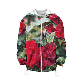 Детская куртка 3D с принтом Red Roses , 100% полиэстер | застежка — молния, подол и капюшон оформлены резинкой с фиксаторами, по бокам — два кармана без застежек, один потайной карман на груди, плотность верхнего слоя — 90 г/м2; плотность флисового подклада — 260 г/м2 | bush | floral | flower | garden | green | nature | red roses | бутоны | красная роза | куст | листья | природа | роза | сад | цветение | цветок | цветы