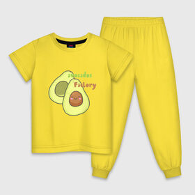 Детская пижама хлопок с принтом avocados factory , 100% хлопок |  брюки и футболка прямого кроя, без карманов, на брюках мягкая резинка на поясе и по низу штанин
 | Тематика изображения на принте: avocados factory | авокадик | авокадо | авокадо с косточкой | авокадчик | милые авокадо