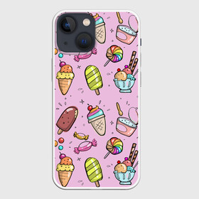 Чехол для iPhone 13 mini с принтом Сладкоежка ,  |  | вафельный стаканчик | дарже | десерты | закуски | конфеты | леденец | мороженное | пломбир | сладкое | сладкоежка | снеки | шоколадки