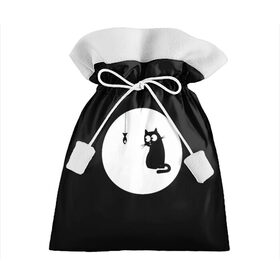 Подарочный 3D мешок с принтом Ночная охота , 100% полиэстер | Размер: 29*39 см | арт | кот | котёнок | кошка | луна | ночь | рисунок | рыба | рыбалка | черная кошка | черный кот | чёрный котёнок