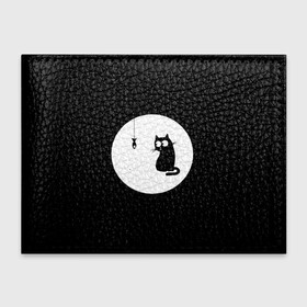 Обложка для студенческого билета с принтом Ночная охота , натуральная кожа | Размер: 11*8 см; Печать на всей внешней стороне | Тематика изображения на принте: арт | кот | котёнок | кошка | луна | ночь | рисунок | рыба | рыбалка | черная кошка | черный кот | чёрный котёнок