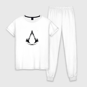 Женская пижама хлопок с принтом Assassins Creed , 100% хлопок | брюки и футболка прямого кроя, без карманов, на брюках мягкая резинка на поясе и по низу штанин | logo | игра