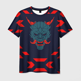 Мужская футболка 3D с принтом демон они , 100% полиэфир | прямой крой, круглый вырез горловины, длина до линии бедер | демон | киберпанк | маска | они | самурай | хання | япония