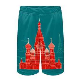 Детские спортивные шорты 3D с принтом Москва ,  100% полиэстер
 | пояс оформлен широкой мягкой резинкой, ткань тянется
 | красная площадь | кремль | москва | патриот | россия | туризм