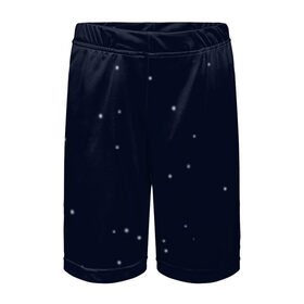 Детские спортивные шорты 3D с принтом Ночное небо ,  100% полиэстер
 | пояс оформлен широкой мягкой резинкой, ткань тянется
 | Тематика изображения на принте: звёзды | мерцание | небо | ночь | синий | сияние | тёмный | чёрный