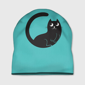 Шапка 3D с принтом Чёрный котя , 100% полиэстер | универсальный размер, печать по всей поверхности изделия | арт | бирюзовый | вектор | зеленый | кот | котёнок | кошка | рисунок | чёрная кошка | чёрный | чёрный кот | чёрный котёнок