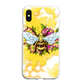 Чехол для iPhone XS Max матовый с принтом Пчела , Силикон | Область печати: задняя сторона чехла, без боковых панелей | Тематика изображения на принте: крылья | мёд | оса | пчела | пчёлы | соты | цветы