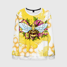 Мужской свитшот 3D с принтом Пчела , 100% полиэстер с мягким внутренним слоем | круглый вырез горловины, мягкая резинка на манжетах и поясе, свободная посадка по фигуре | крылья | мёд | оса | пчела | пчёлы | соты | цветы