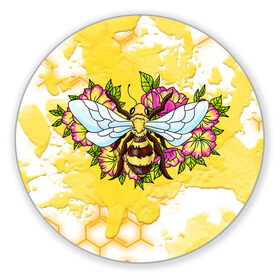 Коврик для мышки круглый с принтом Пчела , резина и полиэстер | круглая форма, изображение наносится на всю лицевую часть | крылья | мёд | оса | пчела | пчёлы | соты | цветы